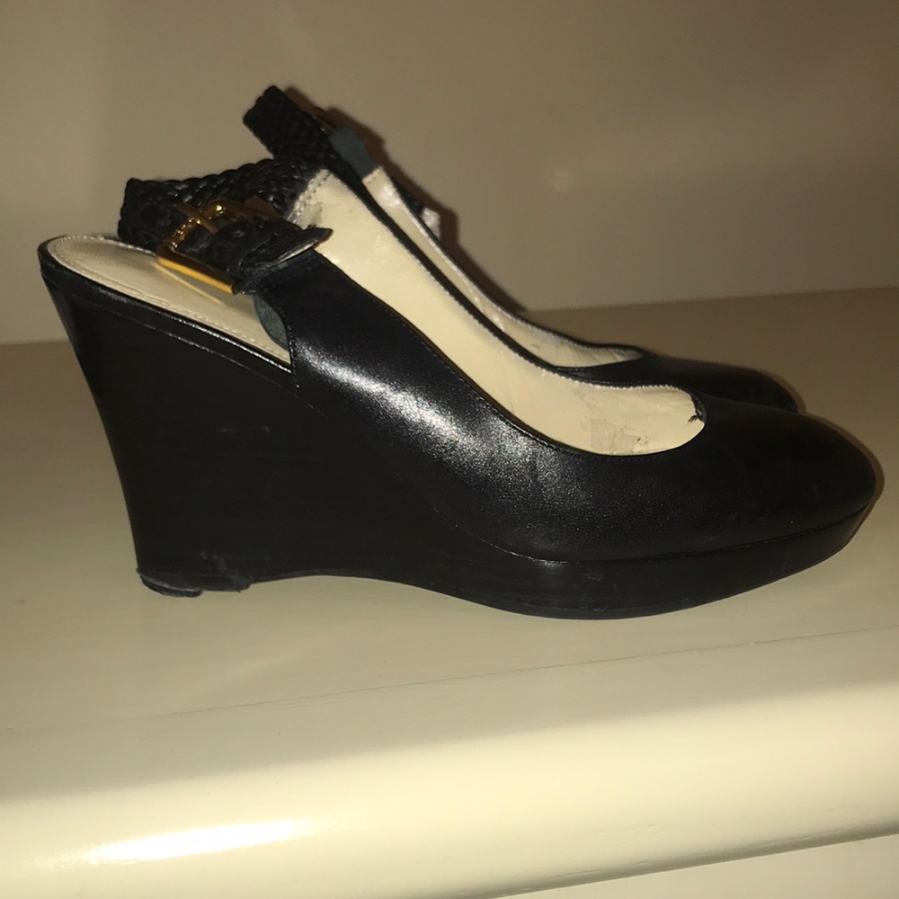 RalphLauren 2.5 slingback wedges black leather